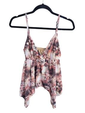 ​Sweet Lilac Floral Mesh Handkerchief Hem Cami Top Medium